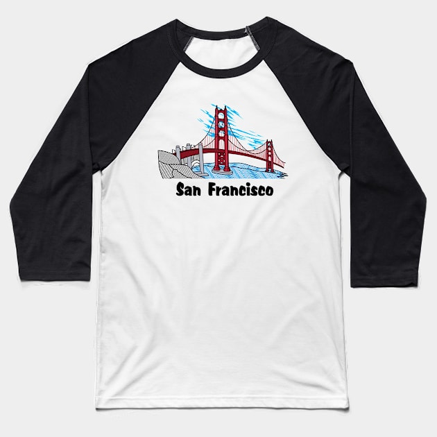 San Francisco, Golden Gate Bridge Baseball T-Shirt by ThyShirtProject - Affiliate